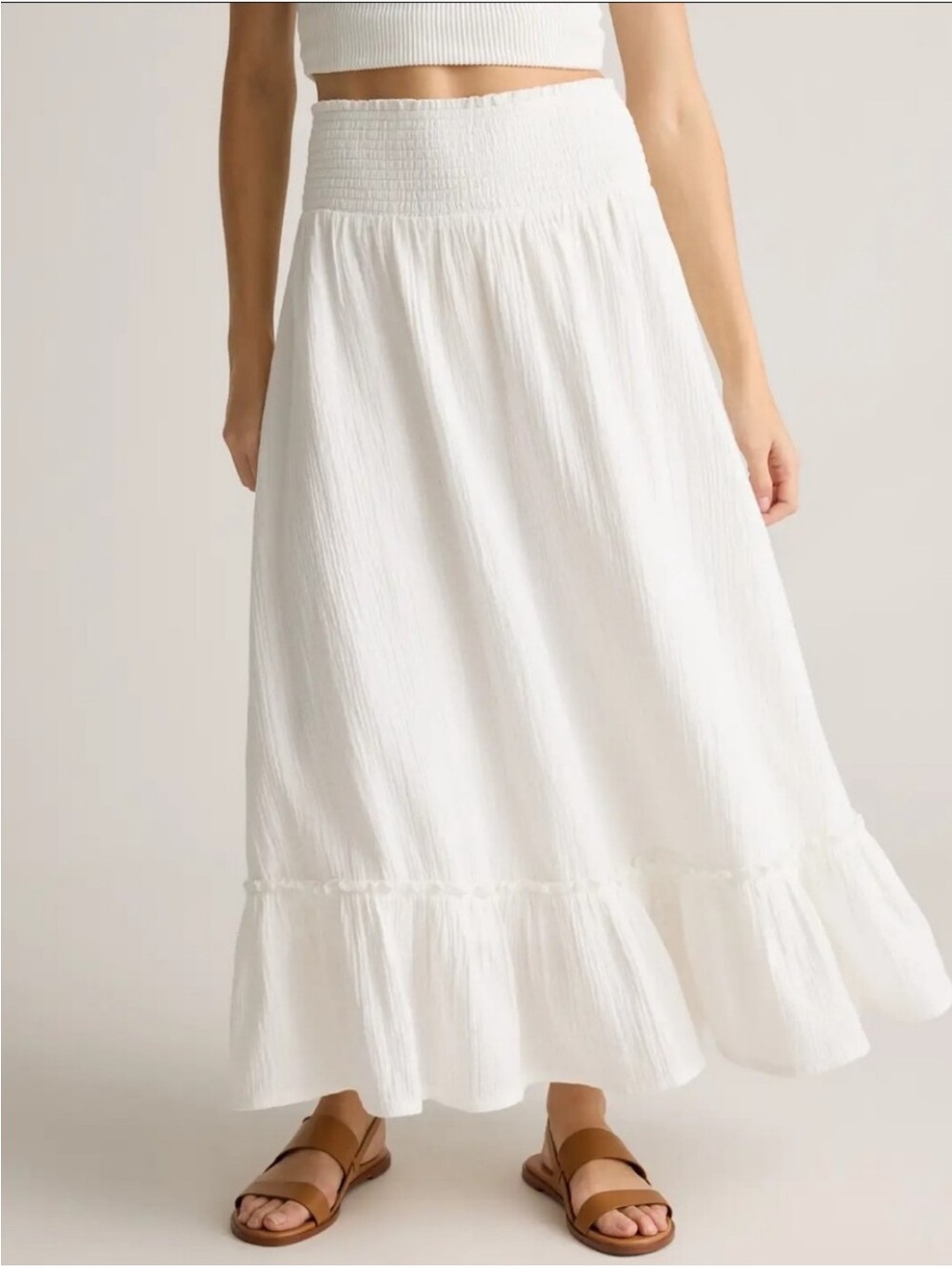 Quince Organic Cotton Gauze Smocked Maxi Skirt in White Size XL